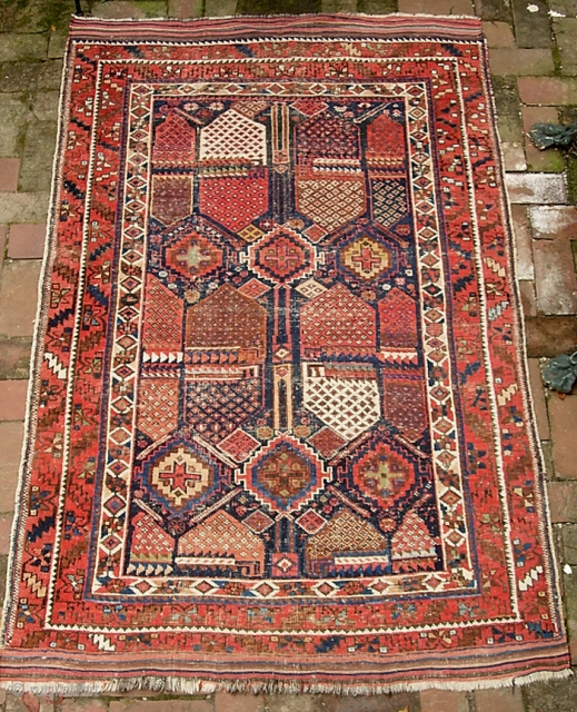 Afshar. 3 ft 10 by 6 ft 0 inches. Very possibly 19th cent. Interesting how much this looks resembles Balouchi in design and structure. Interesting archaic design. Low but even wear with  ...