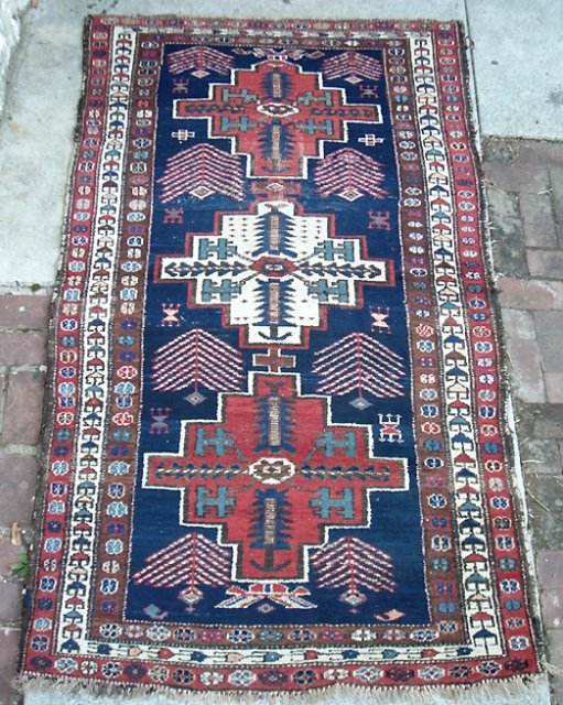 Tribal w/ wool foundation. 4 ft 1 x 7 ft 6 inches. All good colors. Possibly 19th cent. I wonder if this might be old Bahktiari/Luri-- but I am not sure. Lowish  ...