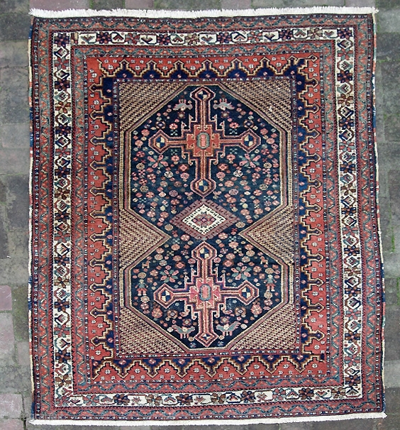 Afshar. 3 ft 11 inches by 5 ft 3 inches. From a rug collector's collection. extra fine and precise knotting. Little chickens, human figures, and various early south Persian tribal designs and  ...