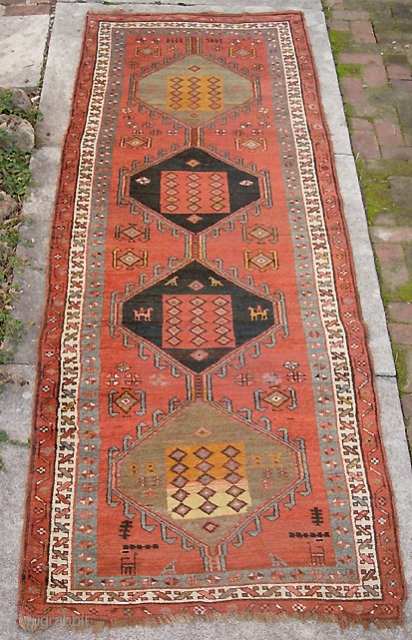 Kurdish (?) Runner. 3 ft 3 inches by 10 foot 9 inches. Possibly 19th century thing. Beautiful decorative piece with fantastic soft natural colors.         