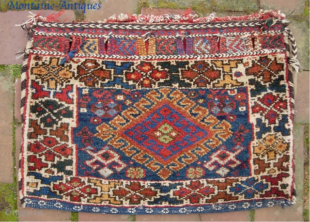 S. Persian Chanta-- 14 x 19 inches. Afshar? Luri?--  Whatever it is, Fine, intricate weaving with several types of stitchery. A myriad of different colors-- all of which are natural dyes.  ...