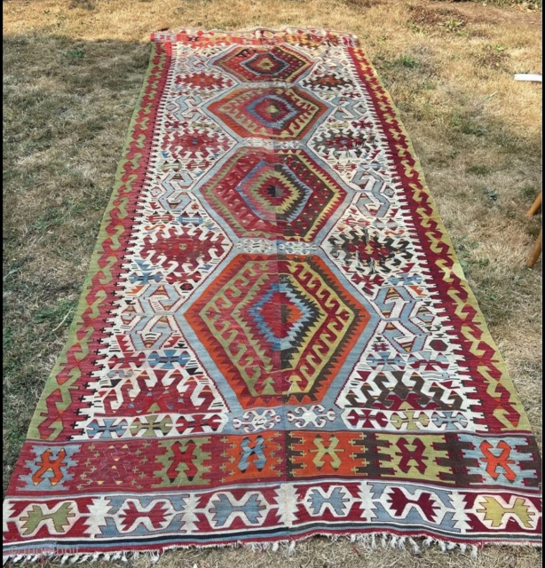 1920’s-30’s Turkish Kilim measuring 146”x 46” with some wear. Cheap SOLD                      