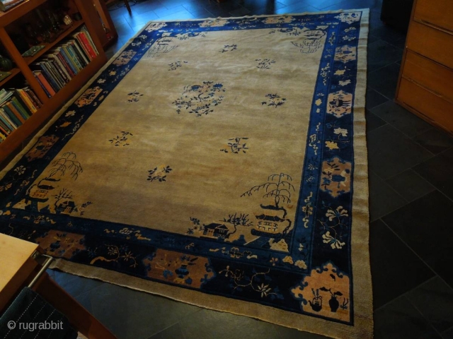 Two old Chinese carpets, the first one is a 9’x 12’ and the second is  8’x 10’. Rugs have slight wear.           