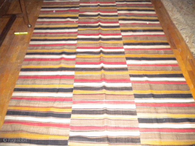 For sale is this beautiful, mint, old Mazandaran Jajim from Persia, size is 4'10"x7'8", sewn together with three different parts, which is very typical.  It is micro-fine quality.  Thanks for  ...