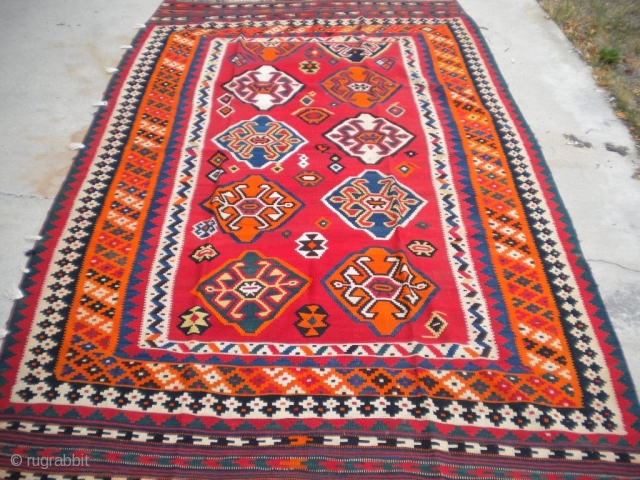 Here is a beautiful Quashghai Kilim, from around the 1940's (possibly older), great condition, great materials, finely woven, size is 5'9"x9', ready to go, thanks!        