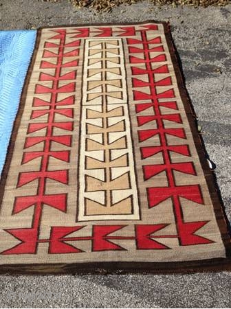 Rug-Pickers find as found: A turn of the century Navajo, measuring 43"x80", in good condition except for old patch (see picture). There is wear which is normal for a rug of this  ...