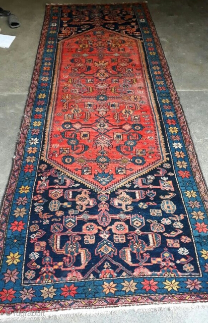 Old karabaghi rug from Iran with beautiful colors and design. Size 325x113 cm                    