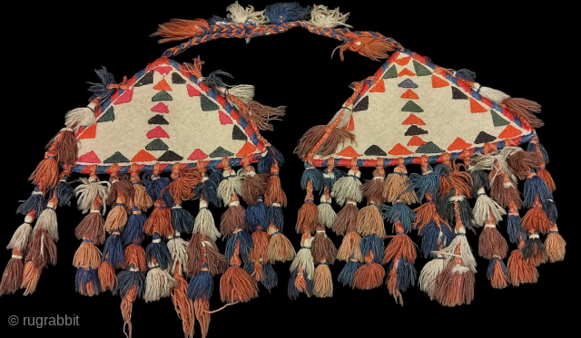 Turkmen Yomud felt hangings.

Size of each piece without tassels 5.7" - 15 cm high and  10" - 26 cm wide, Height with tassels it is 11.7" - 30 cm.
   