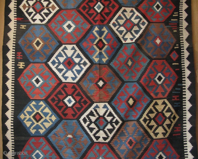 Caucasian large size kilim. Size: 7' x 11' 2" - 216 cm x 342 cm.
                  