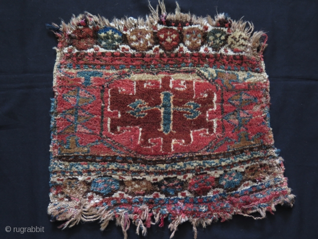 Antique Caucasian or Kurdish ? mafrash side panel. Warps are camel hair.
Size: 47 cmx 43 cm.                 