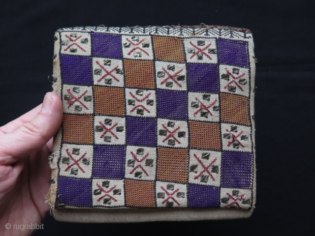 Ottoman silk and metallic embroidered hand bag. Some stains inside and some wears as can be seen on photos.              