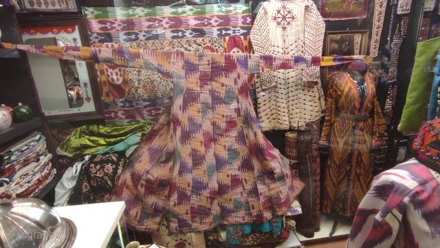 Turkmen farange (paranja) ikat costume.                            