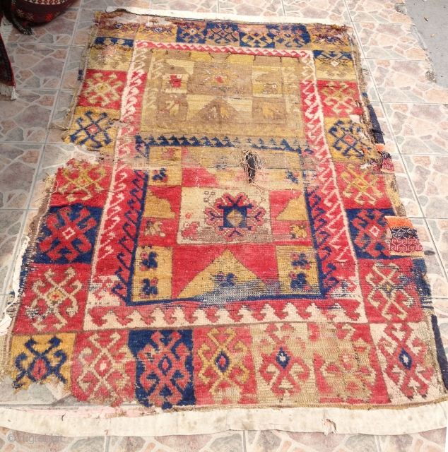 from 1900s original anatolian tulu fragment rug.                          