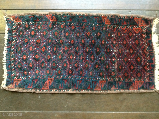 Antique Balisht,late 19th C. in full glossy pile with all natural colors, including a nice blue-green. three small areas of moth damage near each end. Original side cords. Size 32X18in/81X46cm   