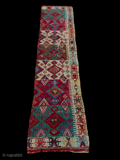 Gorgeous Turkish Anatolian Reyhanli One Part Kilim.Size 327×81 Cm.Worn and damages kindly see pictures carefully.Contact for more info and price Nabizadah_carpets@yahoo.com            