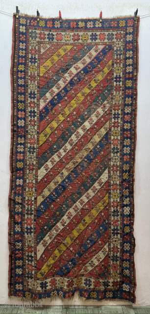 Antique Rare Collectible Caucasian Gendje Worn Rug.Size 200x94 Cm.Distressed And Worn.Contact For More Info And Pictures Nabizadah_carpets@yahoo.com                