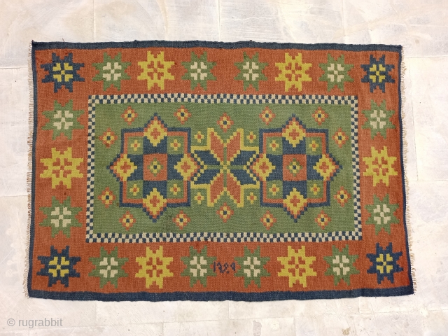 A very gorgeous swedish kilim Dated 1929 Size 84×59 cm Good age and good condition Contact for more info and Price.            