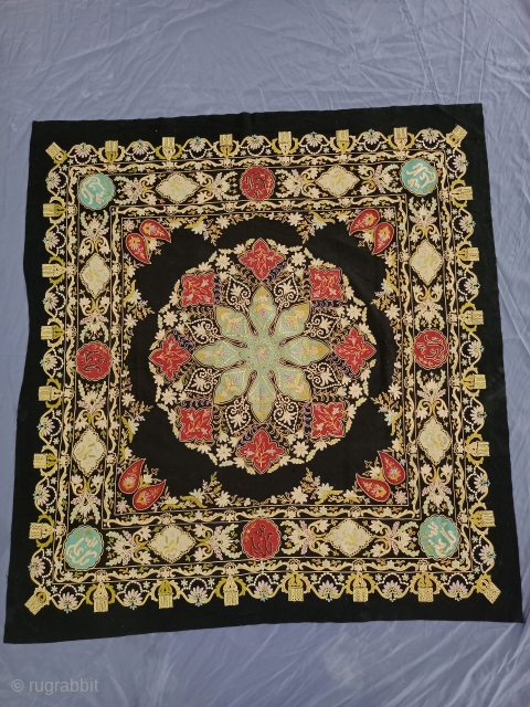 Stunning Old Rasht Embroidery Size 126×117 cm Two very small mini holes(you can see in the last picture) Contact for more info and price         