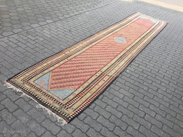 Very long antique Persian Zand kilim from West-Persia, size: ca. 480x113cm / 15'8''ft x 3'7''ft , age: circa 1920              