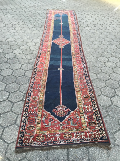 Antique Kurdish runner from Northwest-Persia, wool on wool foundation. Very decorative, size: ca. 525x102cm / 17'3''ft x 3'3''ft , one old repair at one end. www.najib.de       