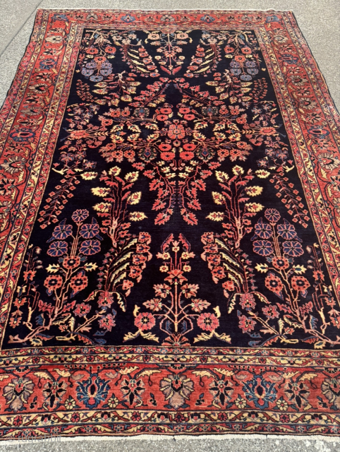 Antique Persian Saruk Mohajeran carpet, very decorative. Beautiful navy blue field color. Size: circa 360x255cm / 11’8ft by 8’4ft  http://www.najib.de            