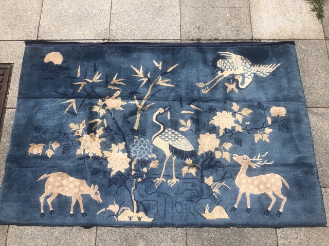 A lovely Chinese pictorial rug with deers and birds. Size: ca. 150x95cm / 5ft x 3'1''ft                 