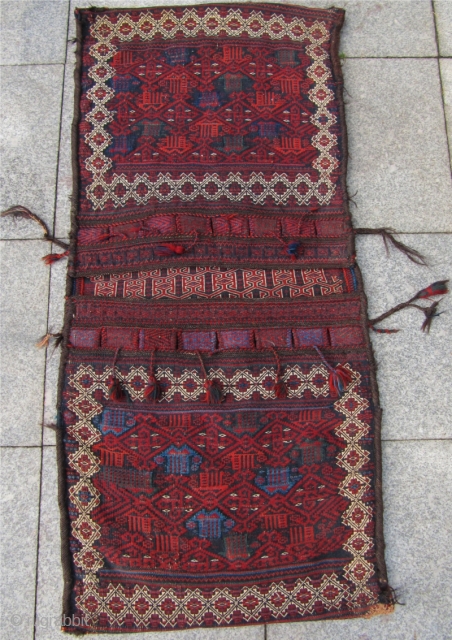 Antique Baluch Khorjin /doublebag woven in Sumakh technique. Size: 123x56 cm / 4ft x 1'8''ft www.najib.de                 