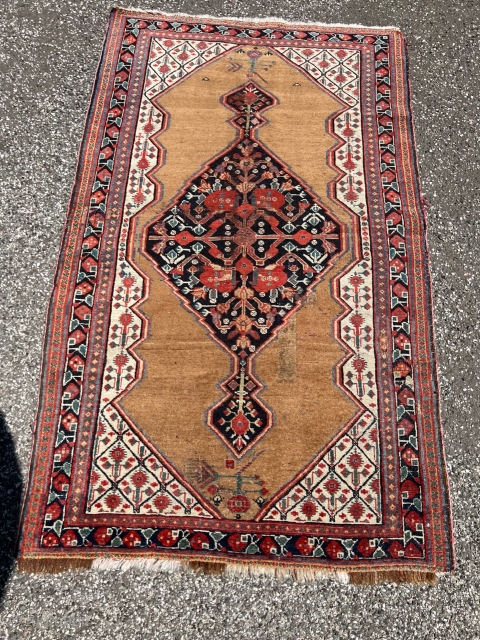 Antique Khamseh tribal rug from Southwest Persia, beautiful camel field color. Size: circa 130x80cm / 4’3ft by 2’6ft the rug has a small old repair in the middle. http://www.najib.de    