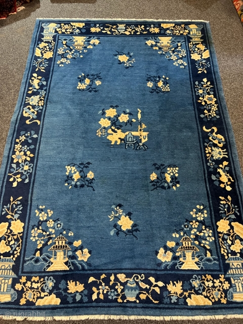 Antique chinese Peking rug, beautiful blue field color. Size: circa 240x160cm / 7‘9ft by 5‘3ft http://www.najib.de                 