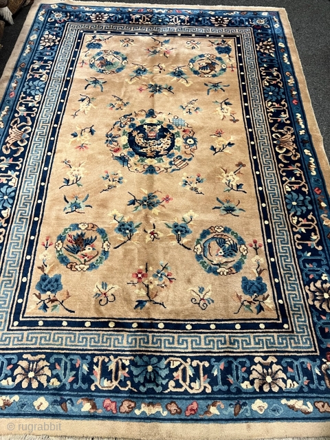 Antique Chinese Peking carpet, dragon center medallion. Size: circa 270x185cm http://www.najib.de                      