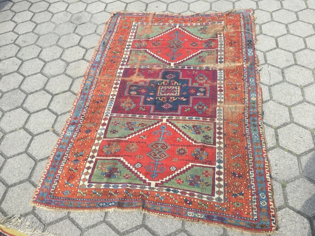 Antique East-Anatolian Yoruk Kurdish rug with archaic design and beautiful colors, age: early 19th century. Size: 192x137cm / 6'3''ft x 4'5''ft Due to its high age this rug has some damage but  ...