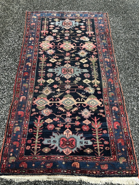 Antique Persian Hamedan rug, navy blue ground color, size: ca. 200x110cm / 6'6''ft by 3'6''ft                  