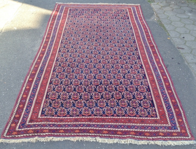 Fresh arrival from a German collection: Large antique Afshar tribal rug from Southpersia with a very well drawn Boteh field pattern. Wool foundation, good quality. Size: ca. 305x165cm / 10ft x 5'5''ft  ...