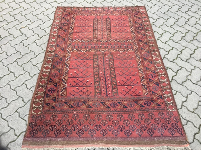 Antique Turkmen Ersari Ensi (tent door rug) with beautiful Elem (skirt), size: ca. 205x140cm / 6'8'' x 4'6''ft, age: 19th century, all natural colors.
         