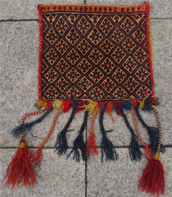 Antique Qashqai bag with kilim backside. Circa 1900. More details on: www.najib.de                     