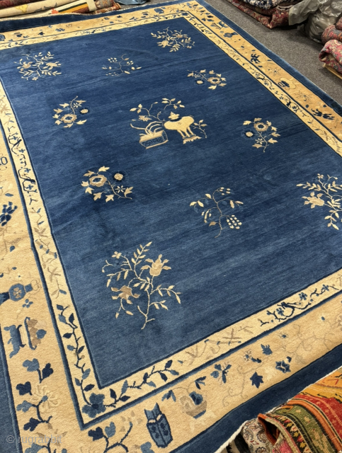 Very decorative antique Chinese Peking carpet, good condition. Beautiful blue field color. Size: ca. 325x240cm / 10‘7ft by 7‘9ft http://www.najib.de             