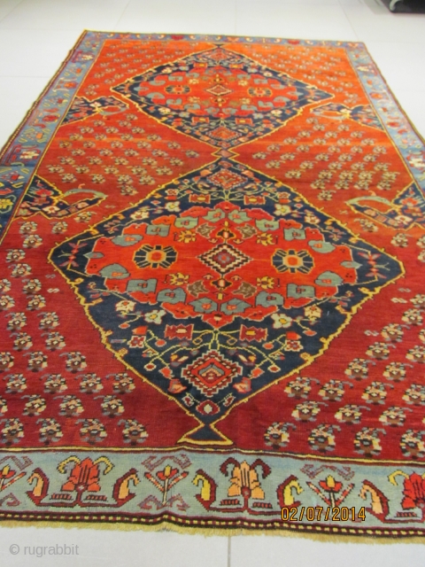 ref: 1932-Karabagh Shousha Armenian dated rug - 1909 A.D Caucasian antique rug .
size 3.20x1.80=5.76m2, 10'6x5'11 perfect condition , no repairs,full pile .           