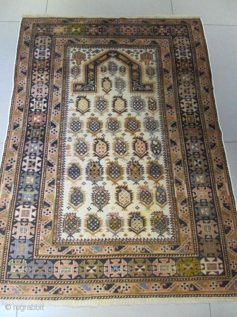 ref: S2337 /Chirvan Marasali Daghestan Prayer Caucasian antique rug  end of 19th century , perfect condition , all even low pile , no repairs . 1.55 x 1.10 , 5'1 x  ...