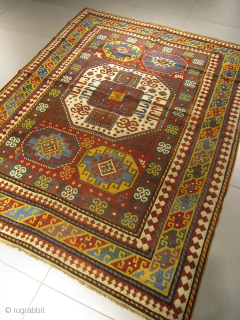 ref: S254 /Kazak Karatchov Caucasian antique rug, 19th century, perfect condition
size: 210 X 160  /  6' X 5'             