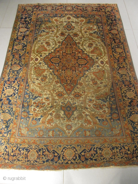 aa) Mohtashan Kashan Persian antique rug, 19th century,a few well done repairs .
size: 200 X 135  /  6' X 4'           