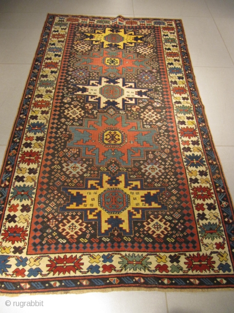 ref: S190 /Kuba Lesghi Caucasian antique rug, perfect condition, 19th century
size: 240 X 135  /  7' X 4'             