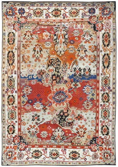 Antique Caucasian Karabagh Rug 50046, Size: 4'6" x 6'2", Caucasus, Circa 1900 -- This antique Caucasian Karabagh rug is a striking piece rich in meaning and history. A sand-colored border rich with breathtaking  ...