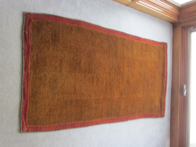 Tibetan: Four panelled tsuk truk in yellow/orange, with red cloth surround. Excellent condition, about 2 1/2 by 5 ft              