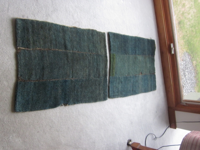 Tibetan: Pair of small tsuk truk bedding rugs, probably originally one piece. Old feel and look, possibly before 1900              