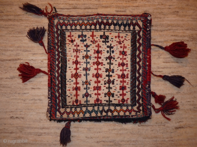 Bakhtiari chanteh, 37x36cms, cotton ground with overstitched motifs,                         