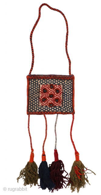 A cute little chanteh woven by a Bakhtiari weaver in both the front and the back of the bag. It combines kilim and knotted techniques. All natural dyes.
 You can buy this  ...