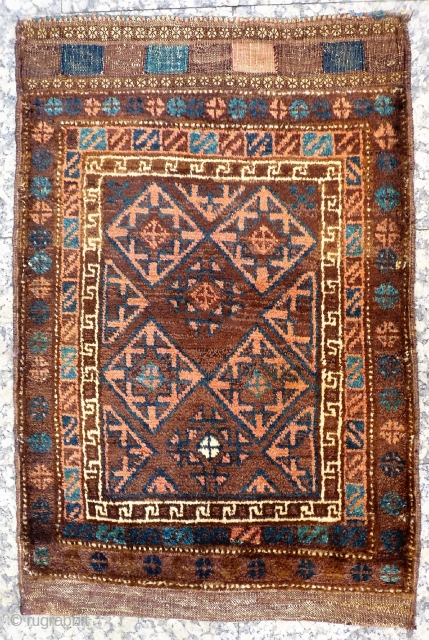 Belouch Balisht woven with soft and shinny wool, soft colour palette, including a very nice blue, and finished nicely with a kilim end. In good condition.
106x70 cms, 
AT1802087     