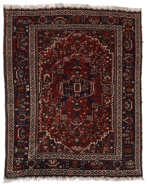 A very similar rug can be found in Cyrus Parham "Masterpieces of Fars rugs", plate 72. The limited, village-type carpet industry of Estahban District is primarily centered in the village of Eaj.

This  ...