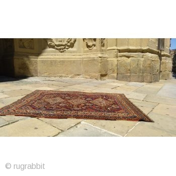 Carpet woven by Arab tribes from Southern Irán. All the dyes are natural, and the design stands out for the multitude of floral and animal motifs used. 175 × 135 cms, 1850-1870s.  ...