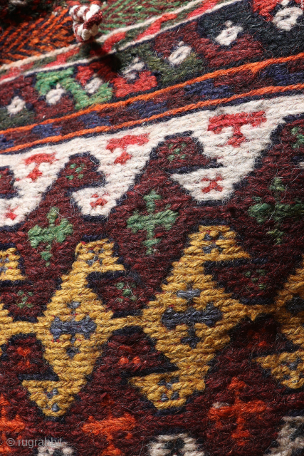 A saddlebag woven by Arabic woman from South West Iran with the soumak technique. The colours achieved using dyes natural dyes are very nice. This saddlebag is very thick and heavy and  ...